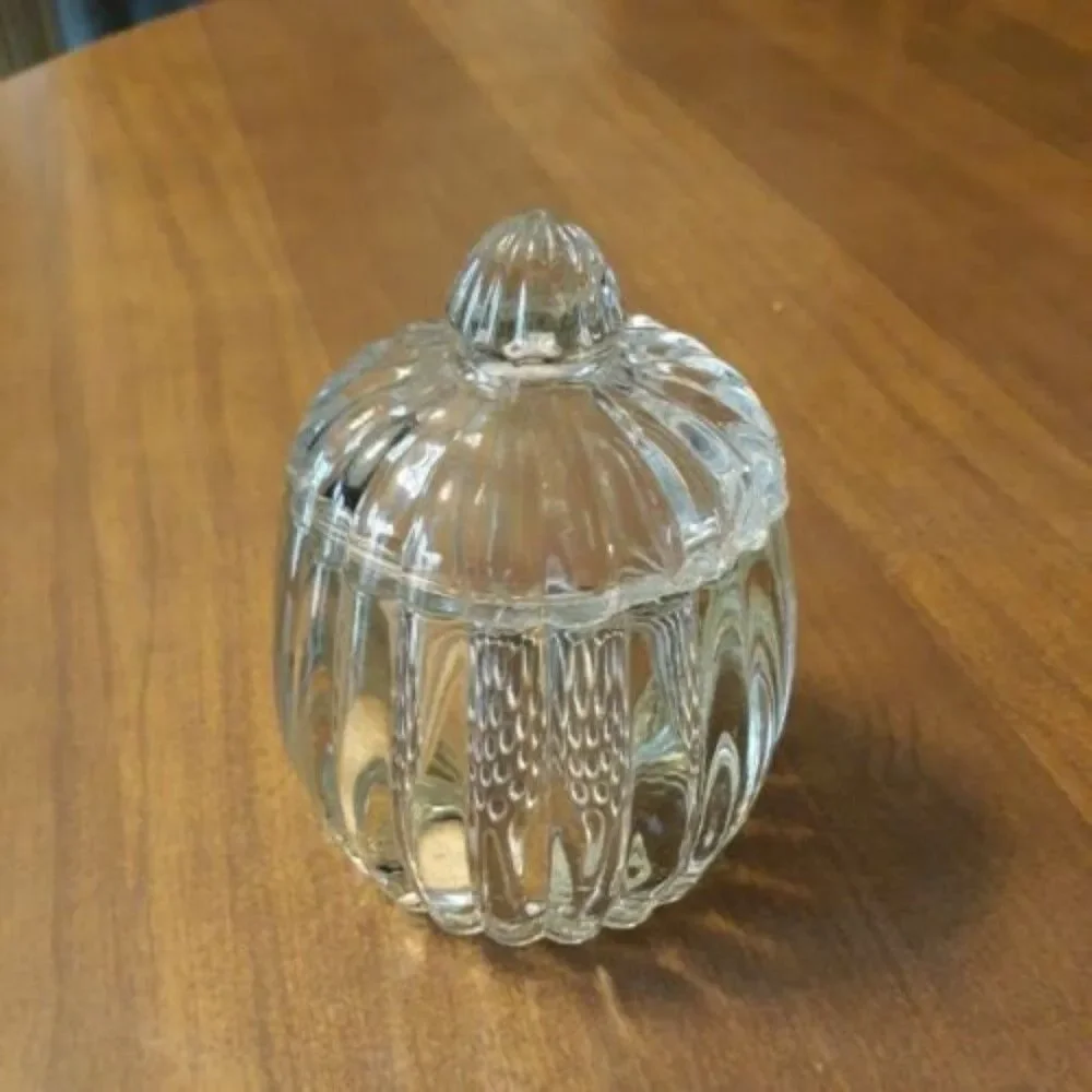 Jeannette Glass Relish Jar with Lid National Clear Ribbed & Dot Design